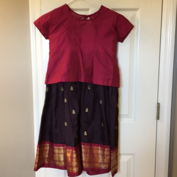 Other - Girls dress Lehnga India silk handmade maroon.